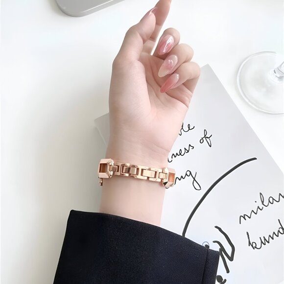 NEW Adjustable Square Stylish Strap Stainless Chain For Apple Watch - Rose gold - Picture 5 of 7